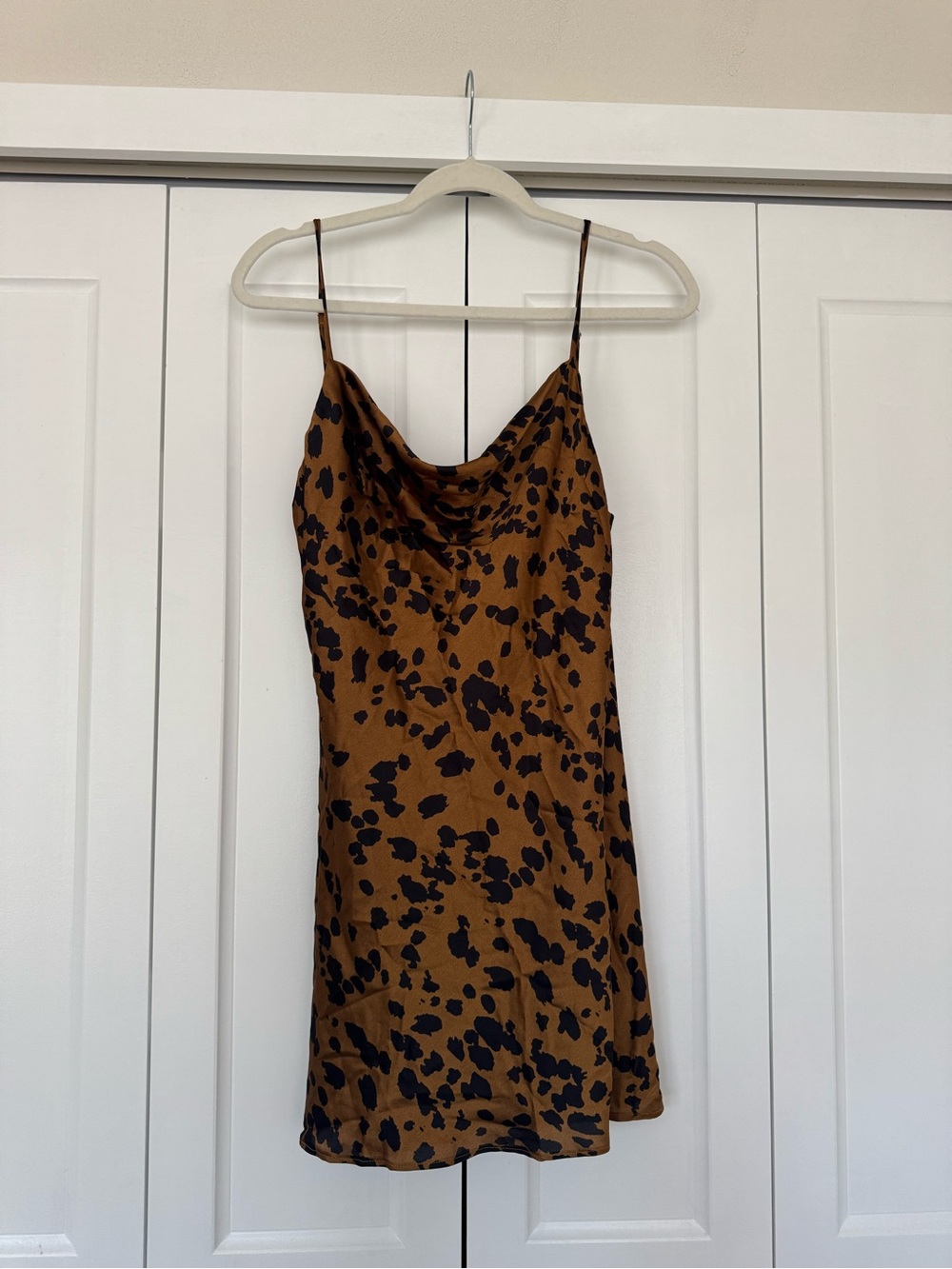 Satin Leopard Print Slip Dress